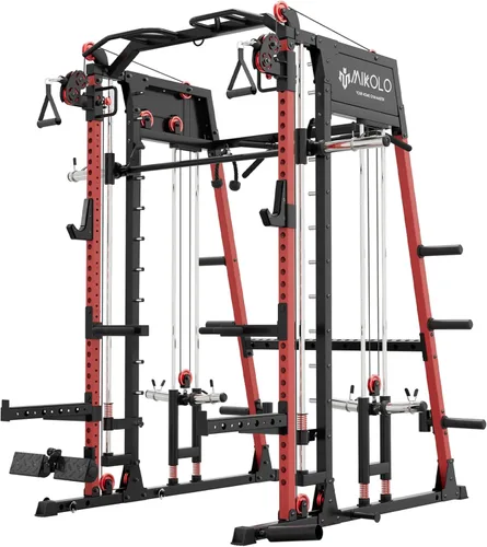 Miniatura 17 de Mikolo M4 2.0 Standard/Ultra/Elite Smith Machine, estante para sentadillas de 2200 libras con sistema LAT-Pull Down y máquina cruzada de cables
