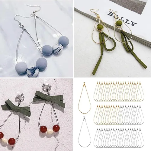 Miniatura 2 de KOICCVQQ Pendientes de gota de agua creativos DIY con cuentas de lágrima, aretes de aro de búsqueda de componentes accesorios Europa América