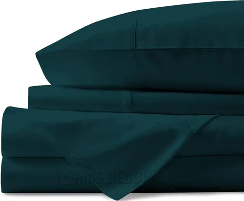 Miniatura 6 de Juego de sábanas de 4 piezas, algodón egipcio de 600 hilos, juego de ropa de cama de lujo que se adapta a bolsillos de hasta 18 pulgadas de Azul