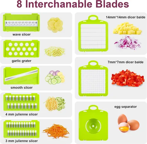 Miniatura 2 de Cortador de verduras con mandolina, picador de verduras, multifuncional 10 en 1, cortador de verduras de cocina, picador de cebolla, queso, cesta