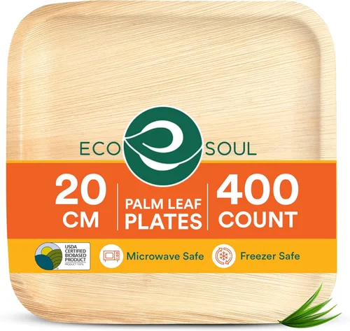 Miniatura 13 de ECO SOUL Platos de Hoja de Palma de 8" (100 Unidades) Platos Cuadrados Compostables de Bambú Extra Resistentes, Vajilla Biodegradable Ecológica