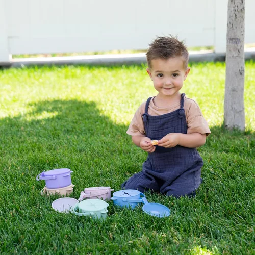 Miniatura 4 de Vasos de silicona antiderrames para niños pequeños – Recipientes portátiles para aperitivos para bebés con tapa a prueba de polvo – Vasos a prueba