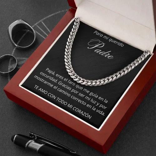Miniatura 8 de LEO'S PRINT SHOP Regalo Para Papa de Hija Cadena Cubana Detalle Original Para Hombre Collar Con Mensaje Dedicatoria Idea Dia del Padre Cumpleaños