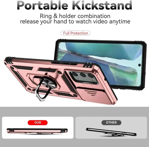 Miniatura 4 de Funda para Galaxy Note 20 5G, Samsung Note 20 SM-N981U con protector de pantalla de vidrio templado y cubierta de cámara deslizante, anillo Oro Rosa