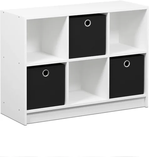 Miniatura 5 de Furinno Basic - Organizador de estantería de 3x2 cubos con contenedores, color blanco/negro