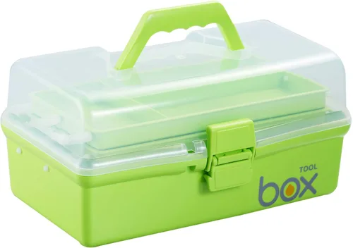 Miniatura 7 de Kinsorcai Caja de almacenamiento de plástico transparente de tres capas de 12 pulgadas con asa, caja de herramientas para manualidades, caja de Rosa