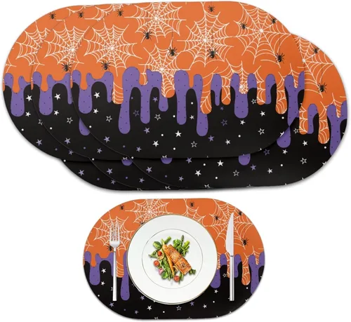 Miniatura 31 de Pumpkin Placemats Set of 4 Ghost Non Slip Washable Heat Resistant Place Mats 12x18 Inch Round Tablemats for Dining Kitchen Party Daily Table Decor