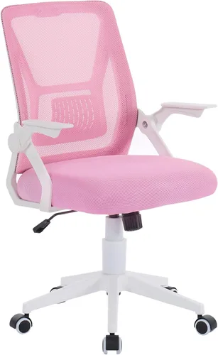 VECELO Silla de oficina ergonómica giratoria de respaldo medio con brazos ajustables, soporte lumbar de malla para trabajo de computadora, rosa