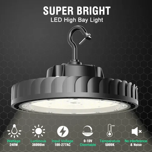 Miniatura 3 de UFO LED High Bay Light 240W 36,000lm, 0-10V regulable, Eqv.1000W MH/HPS, 5000K, para la fábrica de almacén del taller