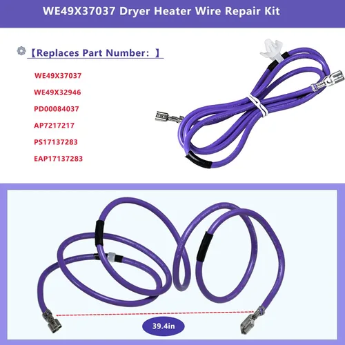 Miniatura 4 de WE49X37037 Kit de reparación de cable de calentador de secadora compatible con secadoras GE y Hotpoint Reemplaza WE49X32946 AP7217217 PS17137283