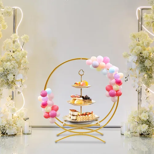 Miniatura 6 de Soporte redondo para telón de fondo, 2.8 pies de alto x 2.6 pies de ancho, marco de arco de globos, soporte de arco de boda para fiesta