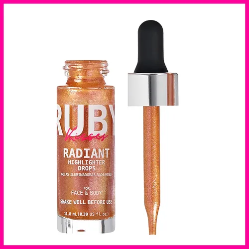 Miniatura 2 de Ruby Kisses Radiant Drops, maquillaje iluminador líquido brillante, iluminador suave para cara y cuerpo, brillo natural para la piel (oro rubor)