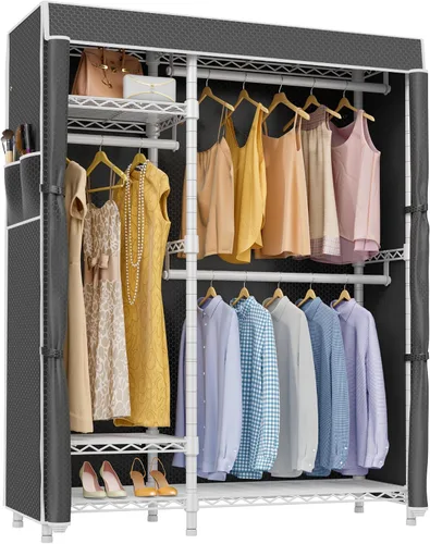 Miniatura 14 de VIPEK V2 Perchero de Ropa de Servicio Pesado, Percheros de Ropa de Metal Portátiles con 4 Niveles de Estantería de Alambre Ajustable y 3 Barras