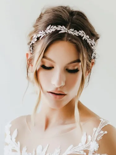 Miniatura 4 de SWEETV Tocado de boda de hoja para novia, diadema de novia plateada, tocado de niña de flores, hecho a mano, accesorios para el cabello de boda