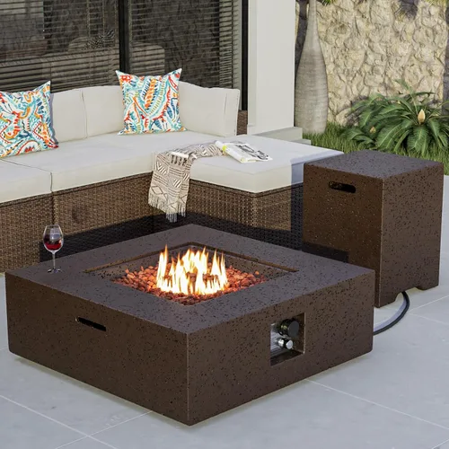 Miniatura 11 de COSIEST mesa cuadrada de propano para exteriores de arenisca con protector contra el viento, certificada, quemador de acero inoxidable de 50,000