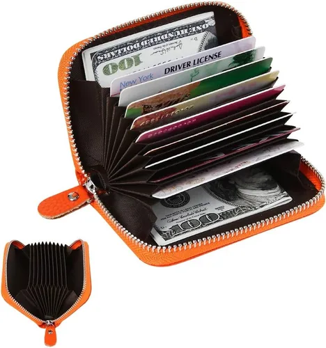 Miniatura 2 de Cartera de acordeón de cuero con bloqueo RFID con 12 ranuras para tarjetas de crédito