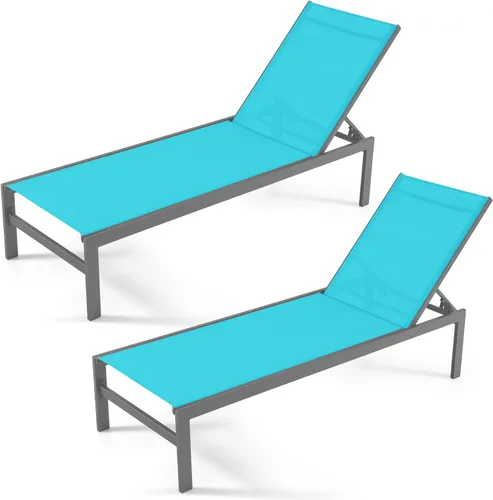 Miniatura 13 de Giantex Tumbona para patio, silla para tomar el sol al aire libre, tumbona reclinable con 6 posiciones ajustables, marco de aluminio, sillas
