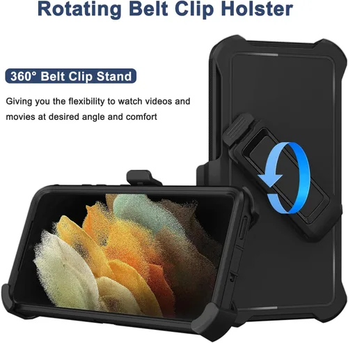 Miniatura 2 de Funda para Samsung Galaxy S21 Ultra con funda de clip para cinturón, 2 protectores de pantalla, cuerpo completo resistente, a prueba de golpes, a