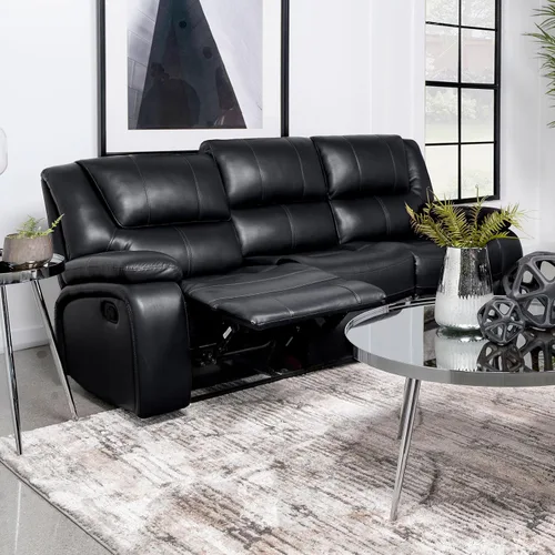 Miniatura 2 de Coaster Home Furnishings Camila - Madera y piel sintética - Sofá reclinable con movimiento manual, brazos acolchados de almohada y asiento Negro