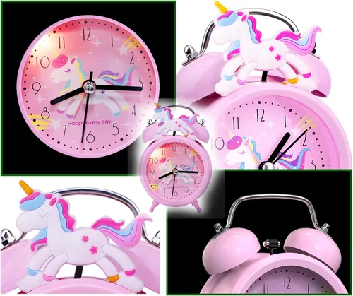 Miniatura 2 de QearFun Reloj despertador de unicornio para niñas y niños, bonita decoración de dormitorio, segunda mano silenciosa sin tictac, con retroiluminación