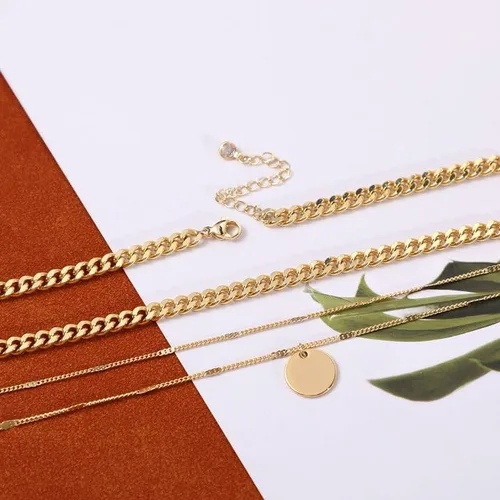 Miniatura 5 de LEXODY Collares de oro para mujer, collar delicado conjunto de joyería de eslabones cubanos con cuentas de cadena de oro de 14 quilates, collar