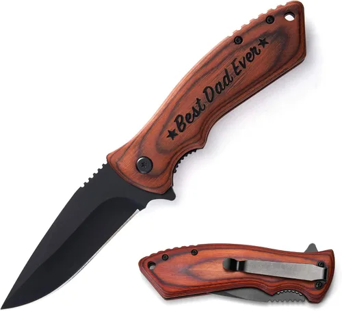 Miniatura 13 de Cuchillo plegable de bolsillo personalizado grabado con caja de madera para novio, marido, papá, hijo, cuchillo de caza de pesca único para hombres
