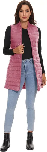Miniatura 2 de ELFJOY Chaleco largo acolchado para mujer, tipo túnica, chaleco largo y plegable, ropa exterior de invierno