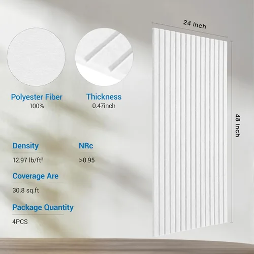 Miniatura 3 de Paquete de 4 paneles acústicos grandes, paneles de pared autoadhesivos más gruesos de 0.47 pulgadas, paneles de pared insonorizados de alta densidad