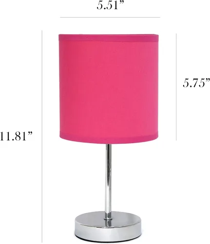 Miniatura 3 de Simple Designs LT2007-HPK-LB Lámpara de mesa básica cromada para sala de estar, mesita de noche, escritorio, encimera, rosa intenso, con bombilla