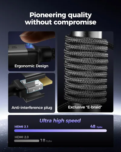 Miniatura 3 de Silkland Cable HDMI 2.1 corto de 1 pie de 10K 8K (trenzado de nylon), cable HDMI de ultra alta velocidad [8K @60Hz, 4K @240Hz 144HZ 120Hz] 48Gbps
