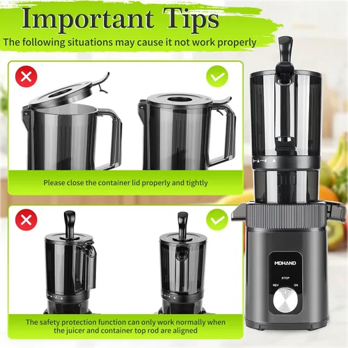 Miniatura 6 de Zeng Exprimidoras de prensado en frío – Silencioso y potente 60 RPM exprimidores de masticación lenta con canal de alimentación grande, máquinas