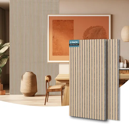 AKUMAX Paquete de 2 paneles acústicos, listones de madera para pared y techo, paneles de espuma acústica de 96 x 24 pulgadas, paneles de pared 3D de