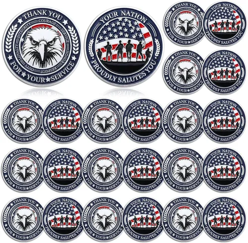 Huquary 20 monedas militares de desafío para veteranos, monedas de agradecimiento por tu servicio, regalos para el día de los veteranos, regalos de