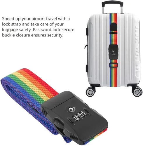 Miniatura 4 de Correa de equipaje de viaje con diseño de arco iris, aprobada por la TSA, cinturón de embalaje ajustable para maleta (arcoíris)