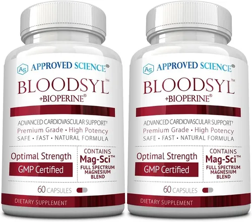 Approved Science Bloodsyl - Apoya el flujo sanguíneo - Hawthorn Berry, Magnesio, BioPerine - Vegano - 60 Cápsulas - Paquete de 2