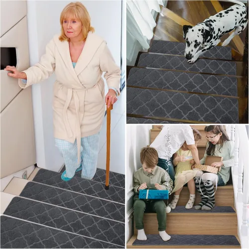 Miniatura 6 de Peldaños de escalera para escalones de madera 15 piezas - 8x30 pulgadas Alfombra corredor para escaleras interior Alfombrillas antideslizantes