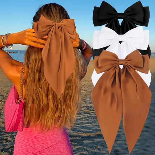 Miniatura 28 de Velscrun Lazos para el cabello para mujeres y niñas, 3 unidades, lazo blanco, lazo negro, azul marino, lazos grandes para el cabello con clip, lazos