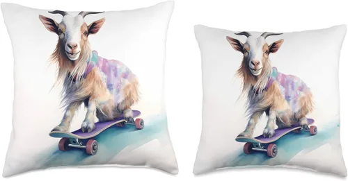 Miniatura 3 de Skateboarding Goat Adventurous Goat On Skateboard Monopatín de cabra, animal, almohada deportiva, 16x16, multicolor