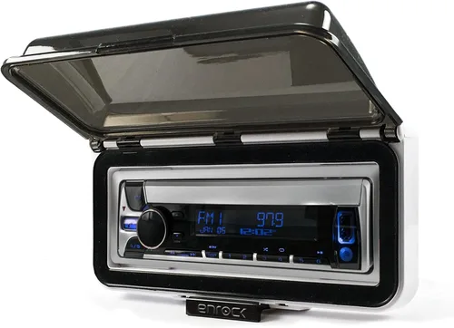 Miniatura 3 de Reproductor de CD marino DIN único Bluetooth USB AUX Receptor de radio Combo con Enrock Marine Single DIN Radio Dash Protector (blanco)