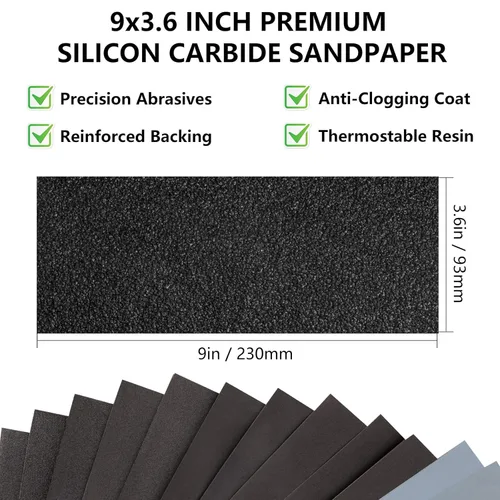 Miniatura 2 de Papel de lija de grano 120, hojas de lijado en seco y húmedo de 9 x 3.6 pulgadas para acabado de muebles de madera, lijado de metal y pulido
