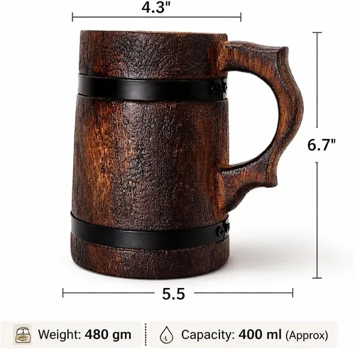 Miniatura 3 de Taza de cerveza de madera hecha a mano, jarra vikinga rústica para café, té o cerveza tallada vintage para padrinos de boda, regalo de boda