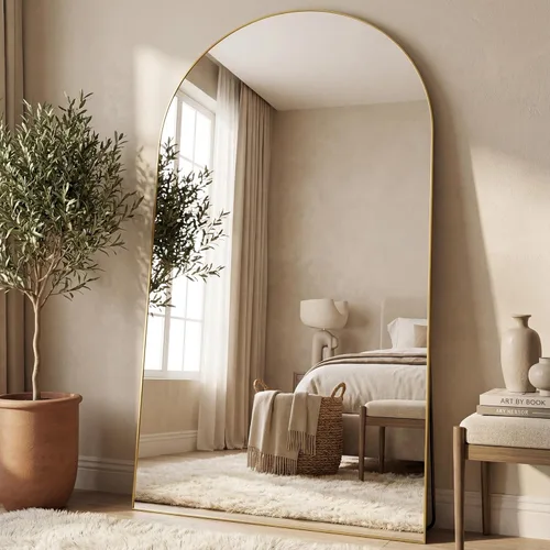Miniatura 16 de Antok Espejo de Cuerpo Completo, 59"x18" Espejo de Piso, Espejo de Piso Arqueado de Pie Independiente Espejos de Cuerpo Completo con Soporte