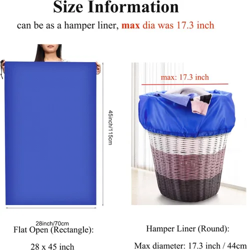 Miniatura 7 de OTraki Paquete de 2 bolsas de lavandería 28x45 pulgadas con cordón XXL, cesta de lavandería, bolsa de almacenamiento para ropa sucia, bolsa de viaje