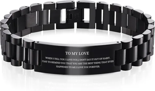 Miniatura 29 de VNOX Correa de reloj masculina de acero inoxidable, pulsera de eslabones personalizada, regalo de joyería para hombres, papá, padre, marido, novio