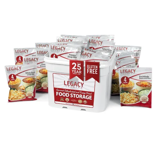 Legacy Food Storage - Cubo de 120 porciones sin gluten, suministro de alimentos de emergencia, 46,200 calorías totales, 120 porciones grandes,