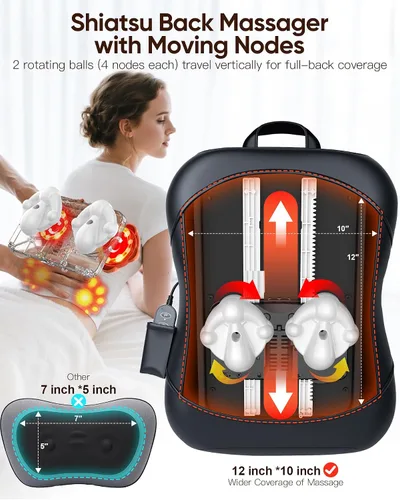 Miniatura 2 de Masajeador de espalda Shiatsu con calor: Masaje con rodamiento hacia arriba y hacia abajo, masajeador de amasamiento para aliviar el dolor