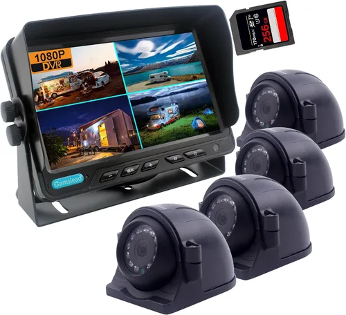 Monitor digital de 10 pulgadas 1080P HD sistema de cámara de visión trasera con cable, grabadora HD DVR, entrada de 4 canales, pantalla dividida