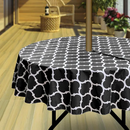 Miniatura 22 de Hipinger Vinyl Round Fitted Tablecloth with Zipper and Umbrella Hole, Outdoor Oil Waterproof Stain Resisteant PVC Table Cover 40-44 Inch, Black