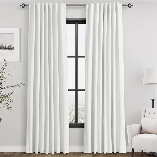 Miniatura 107 de Cortinas de lino 100% opacas para dormitorio, 102 pulgadas de largo, con pestaña trasera, bolsillo para barra, paneles acústicos con aislamiento