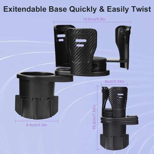 Miniatura 5 de JINKEY Adaptador Expansor de Portavasos 2 en 1 Multifunción, Inserto de Portavasos Dual Ajustable de Rotación de 360° para Adaptador de Portabotella